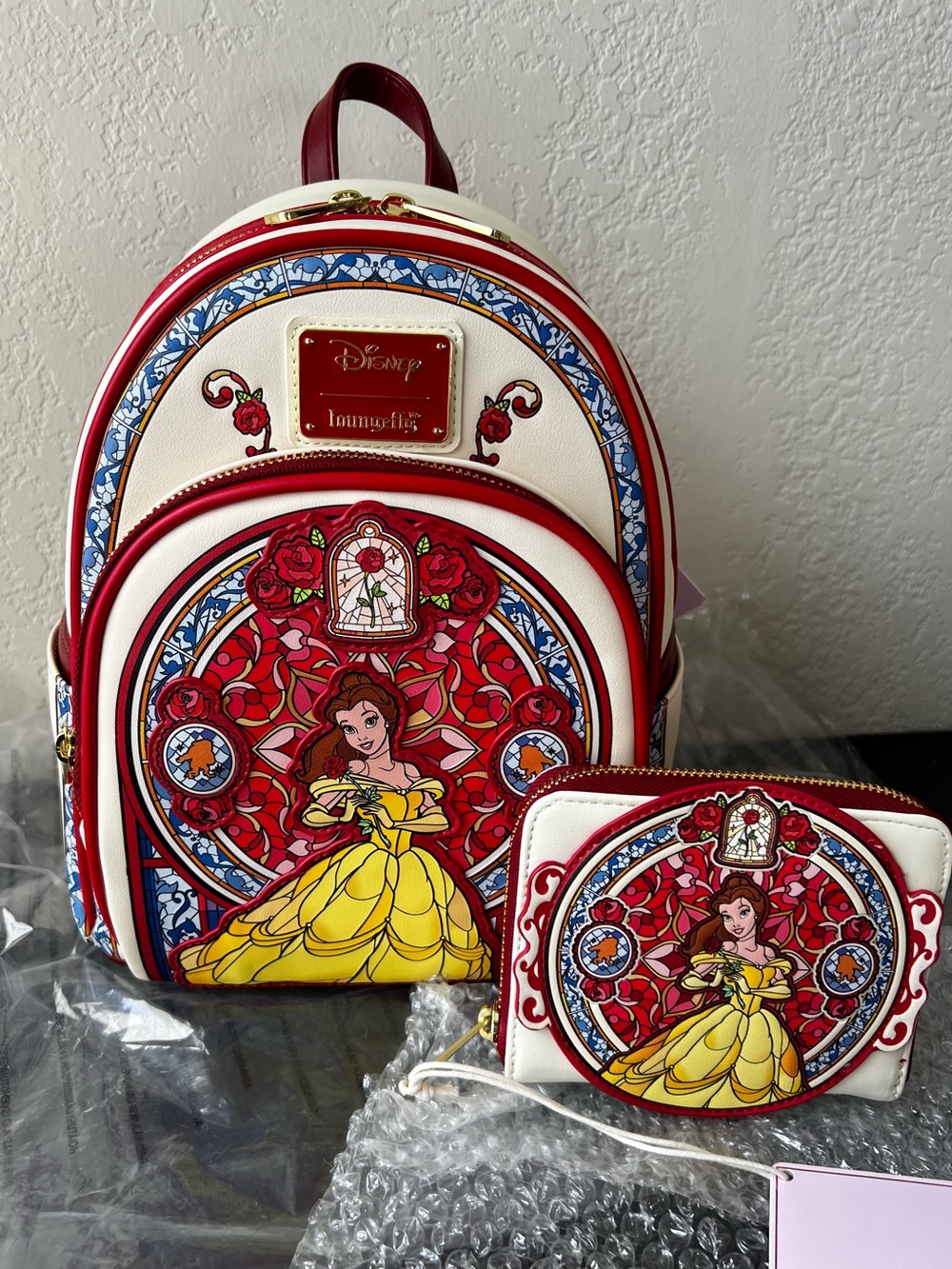 Loungefly Beauty and the Beast Belle Stained Glass Portrait Mini Backpack/Wallet